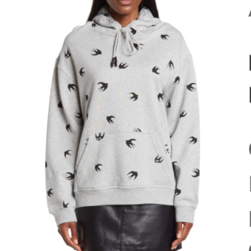 MCQ Gray Hoodie with Black Bird Print